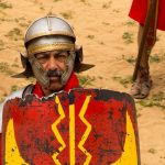 Representación teatral con legionarios romanos en el hipodromo de Jerash